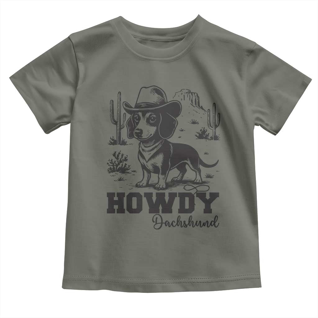 Funny Cowboy Dog Toddler T Shirt Howdy Dachshund Vintage Western TS12 Military Green Print Your Wear