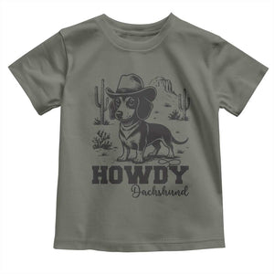 Funny Cowboy Dog Toddler T Shirt Howdy Dachshund Vintage Western TS12 Military Green Print Your Wear