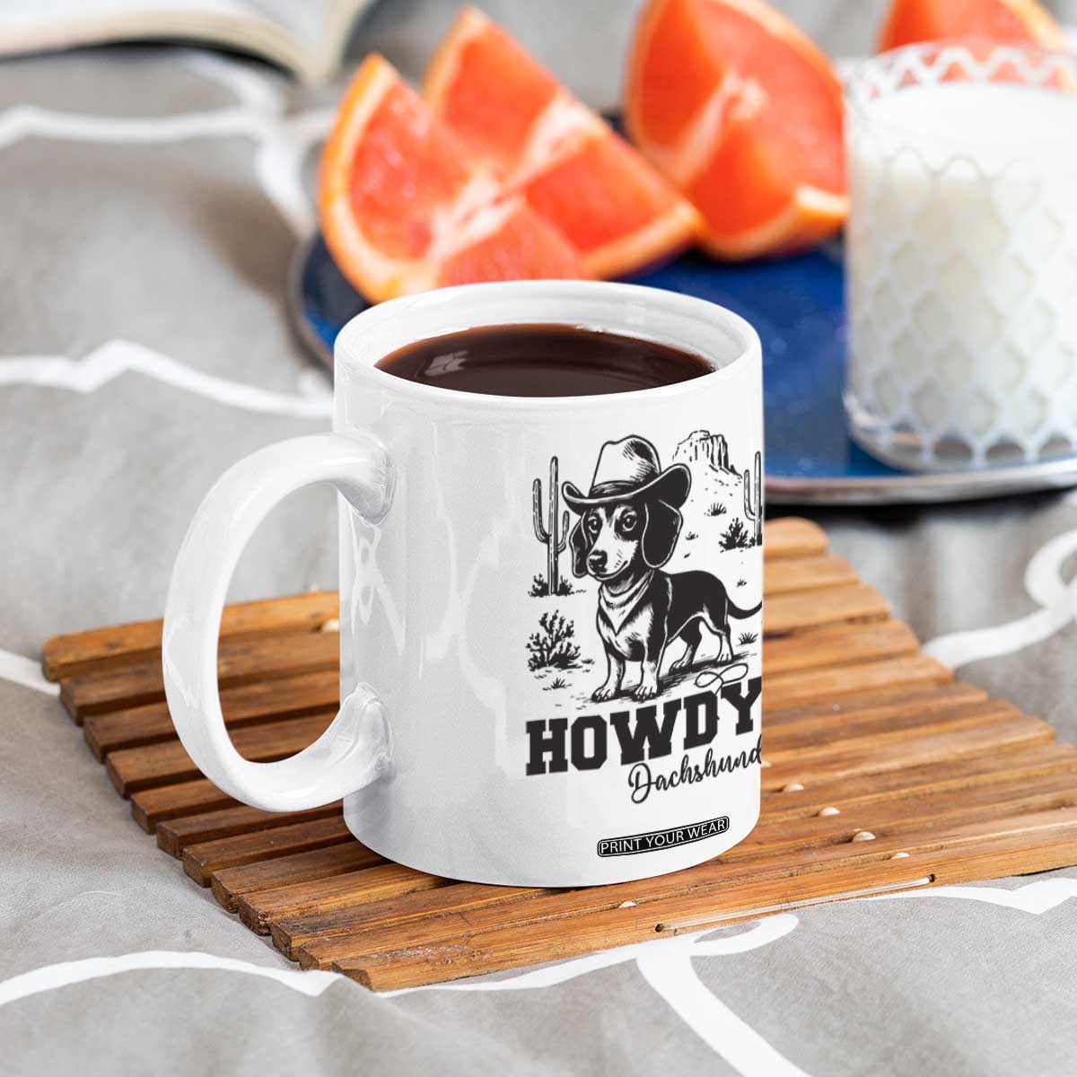 Funny Cowboy Dog Coffee Mug Howdy Dachshund Vintage Western TS12 Print Your Wear