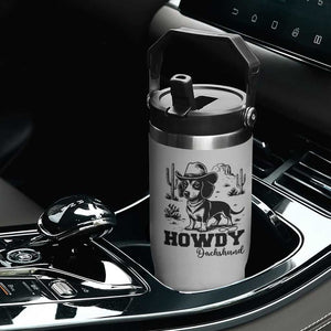 Funny Cowboy Dog Flip Straw Tumbler Howdy Dachshund Vintage Western TS12 Print Your Wear