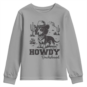 Funny Cowboy Dog Youth Sweatshirt Howdy Dachshund Vintage Western TS12 Sport Gray Print Your Wear