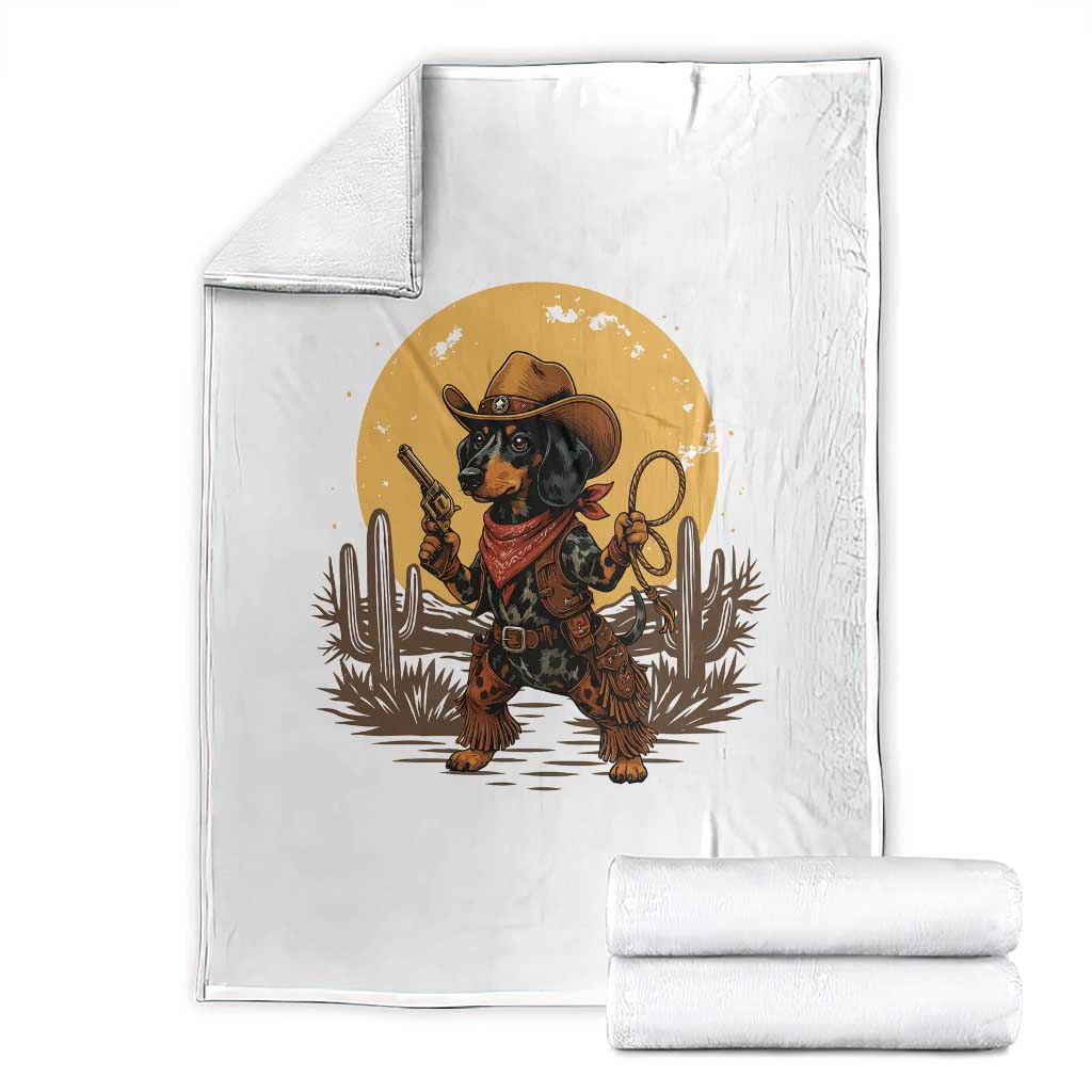 Funny Dachshund Cowboy Throw Blanket Western Wiener Dog TS12 White Print Your Wear