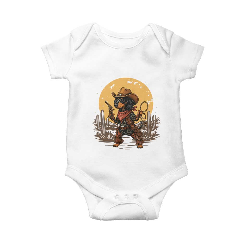 Funny Dachshund Cowboy Baby Onesie Western Wiener Dog - Print Your Wear