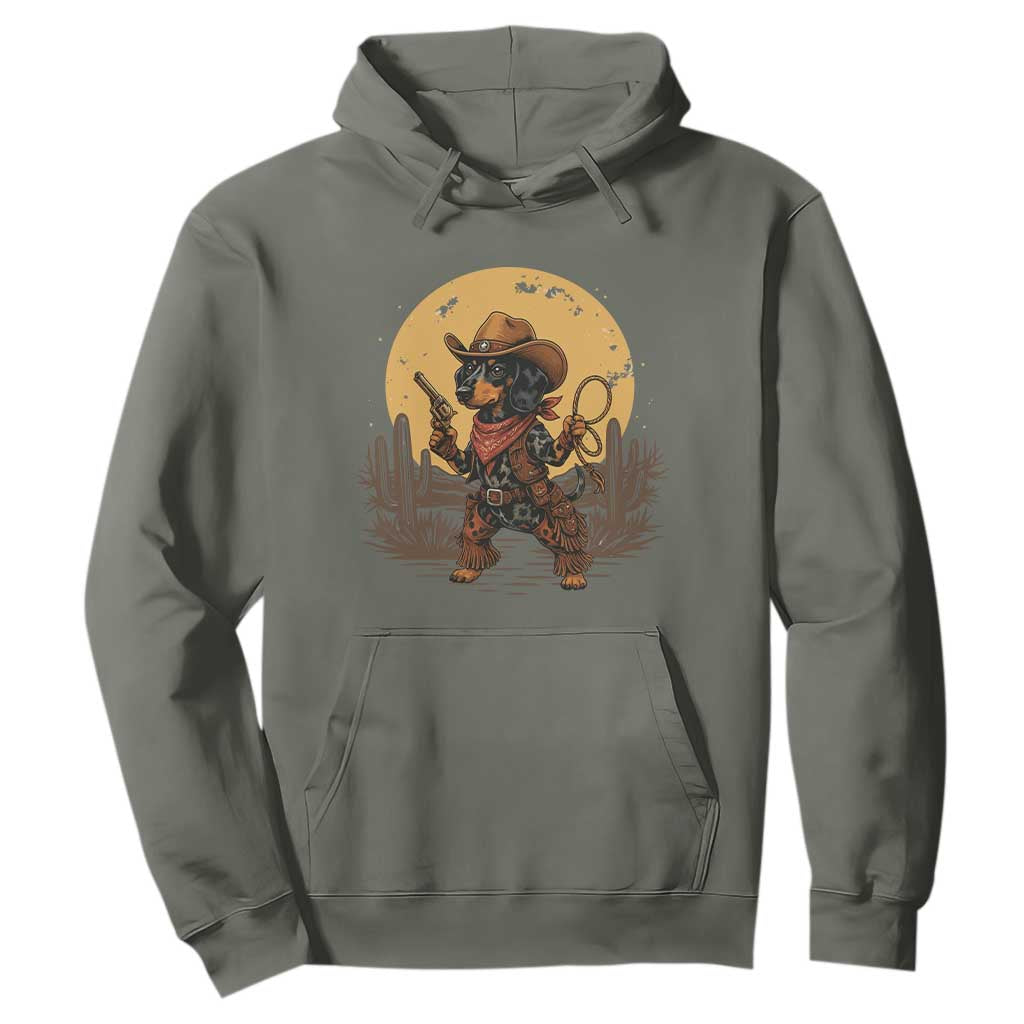 Funny Dachshund Cowboy Hoodie Western Wiener Dog TS12 Military Green Print Your Wear