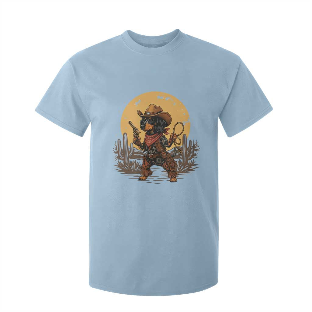 Funny Dachshund Cowboy T Shirt For Kid Western Wiener Dog TS12 Light Blue Print Your Wear