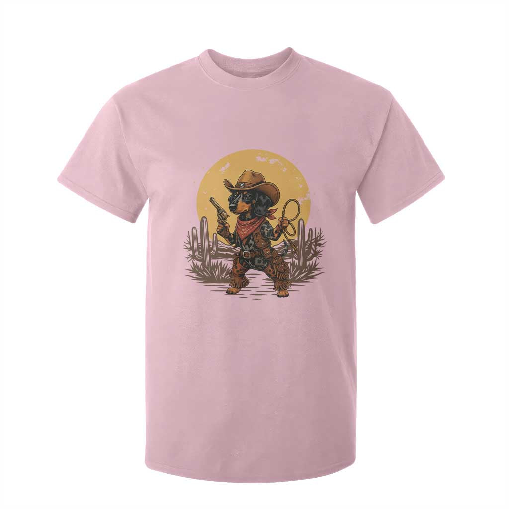 Funny Dachshund Cowboy T Shirt For Kid Western Wiener Dog TS12 Light Pink Print Your Wear