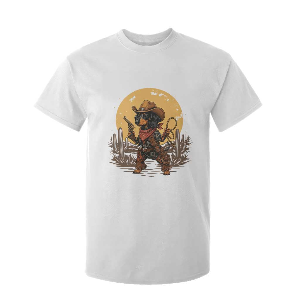 Funny Dachshund Cowboy T Shirt For Kid Western Wiener Dog TS12 White Print Your Wear