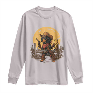 Funny Dachshund Cowboy Long Sleeve Shirt Western Wiener Dog TS12 Ice Gray Print Your Wear