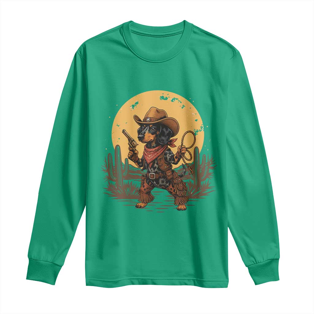 Funny Dachshund Cowboy Long Sleeve Shirt Western Wiener Dog TS12 Irish Green Print Your Wear