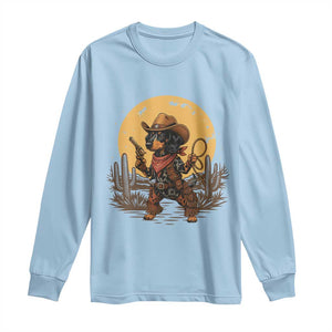Funny Dachshund Cowboy Long Sleeve Shirt Western Wiener Dog TS12 Light Blue Print Your Wear