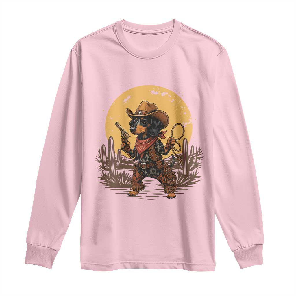 Funny Dachshund Cowboy Long Sleeve Shirt Western Wiener Dog TS12 Light Pink Print Your Wear