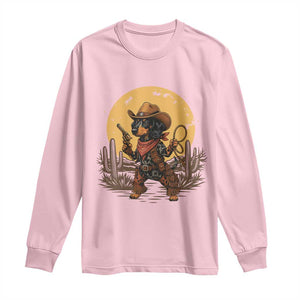 Funny Dachshund Cowboy Long Sleeve Shirt Western Wiener Dog TS12 Light Pink Print Your Wear
