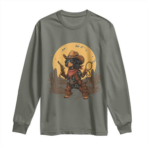 Funny Dachshund Cowboy Long Sleeve Shirt Western Wiener Dog TS12 Military Green Print Your Wear