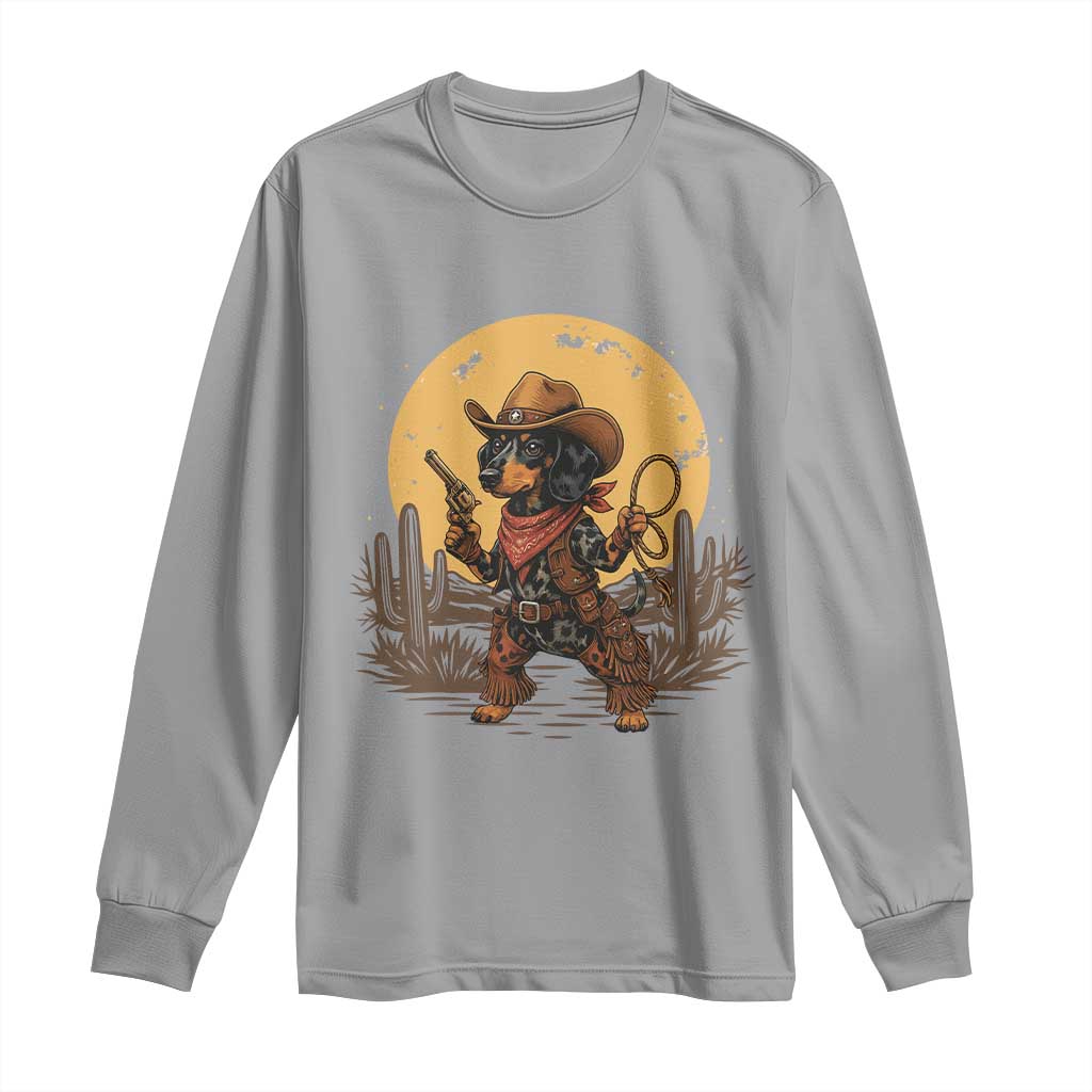 Funny Dachshund Cowboy Long Sleeve Shirt Western Wiener Dog TS12 Sport Gray Print Your Wear