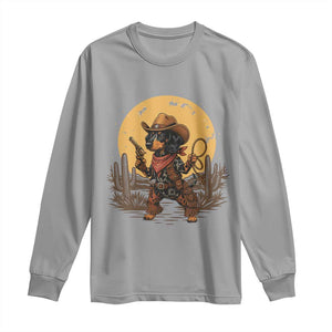 Funny Dachshund Cowboy Long Sleeve Shirt Western Wiener Dog TS12 Sport Gray Print Your Wear