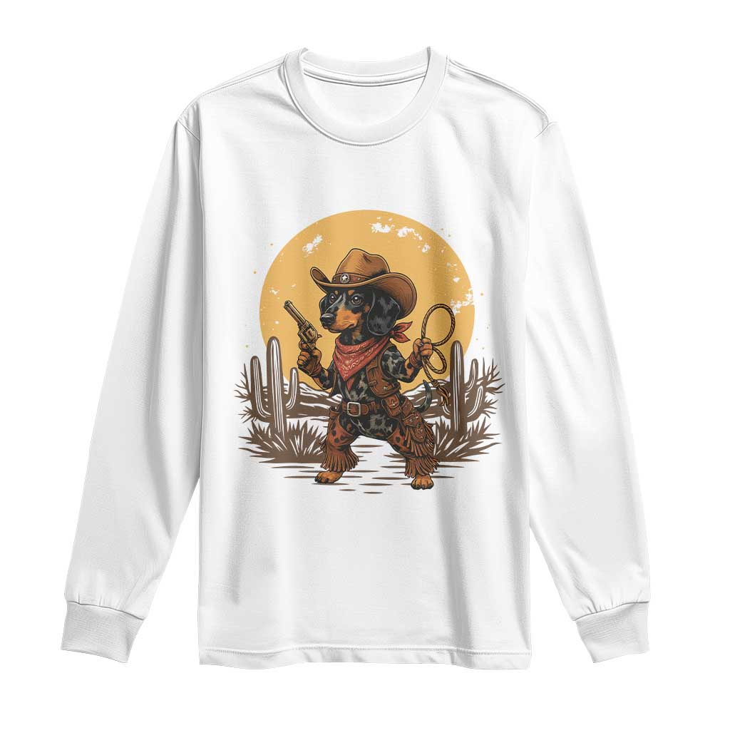 Funny Dachshund Cowboy Long Sleeve Shirt Western Wiener Dog TS12 White Print Your Wear