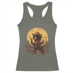 Funny Dachshund Cowboy Racerback Tank Top Western Wiener Dog TS12 Military Green Print Your Wear
