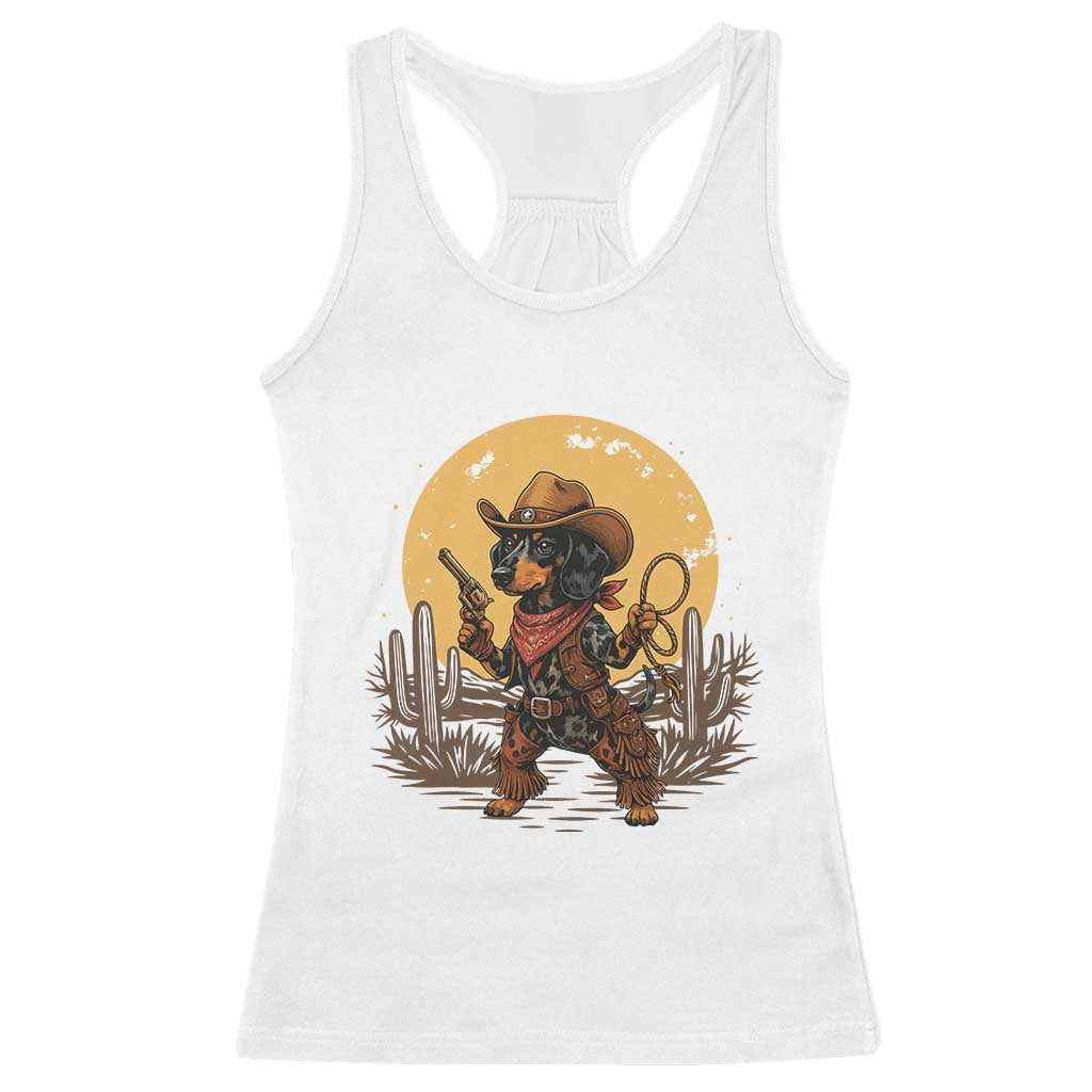 Funny Dachshund Cowboy Racerback Tank Top Western Wiener Dog - Print Your Wear