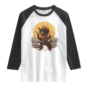 Funny Dachshund Cowboy Raglan Shirt Western Wiener Dog - Print Your Wear
