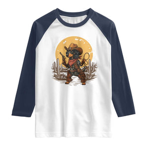 Funny Dachshund Cowboy Raglan Shirt Western Wiener Dog - Print Your Wear