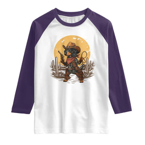 Funny Dachshund Cowboy Raglan Shirt Western Wiener Dog TS12 White Purple Print Your Wear