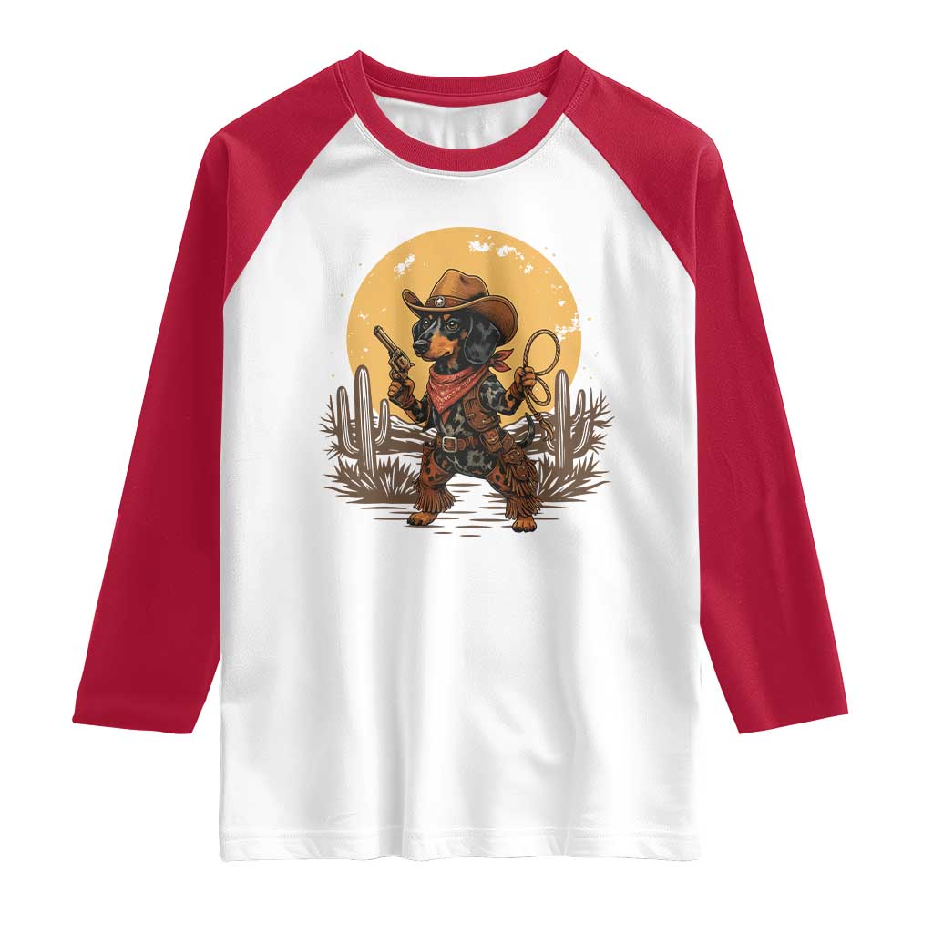 Funny Dachshund Cowboy Raglan Shirt Western Wiener Dog TS12 White Red Print Your Wear