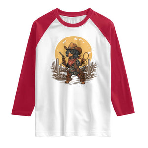 Funny Dachshund Cowboy Raglan Shirt Western Wiener Dog - Print Your Wear