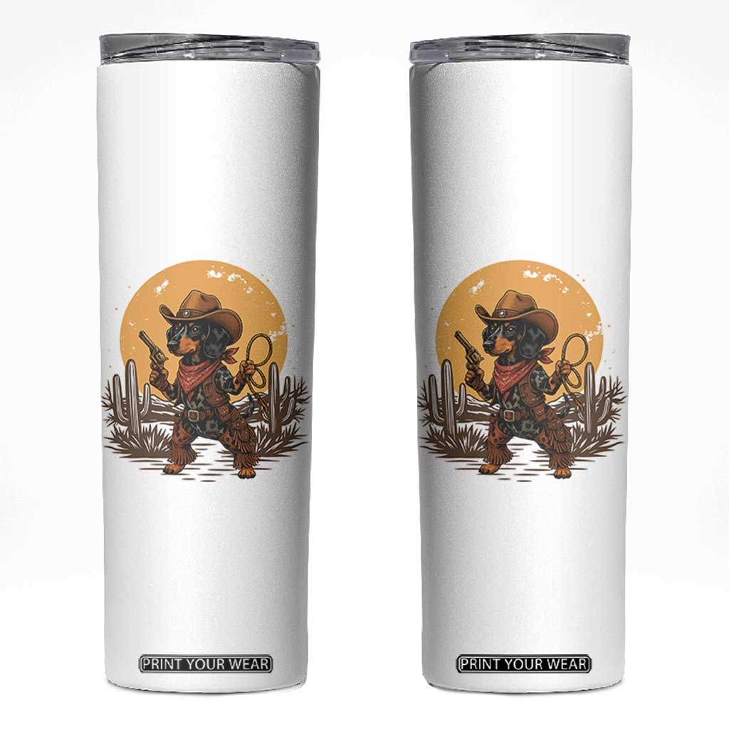 Funny Dachshund Cowboy Skinny Tumbler Western Wiener Dog TS12 White Print Your Wear