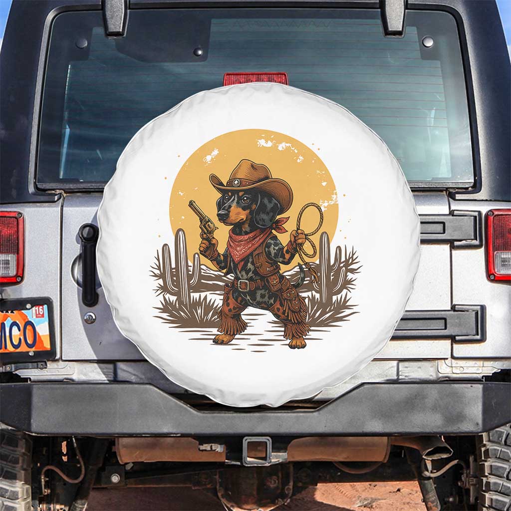 Funny Dachshund Cowboy Spare Tire Cover Western Wiener Dog TS12 No hole White Print Your Wear