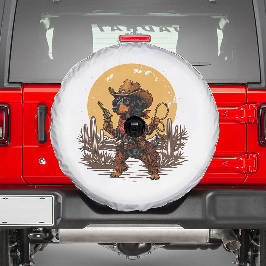 Funny Dachshund Cowboy Spare Tire Cover Western Wiener Dog TS12 White Print Your Wear