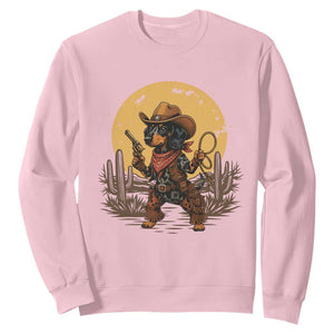 Funny Dachshund Cowboy Sweatshirt Western Wiener Dog TS12 Light Pink Print Your Wear
