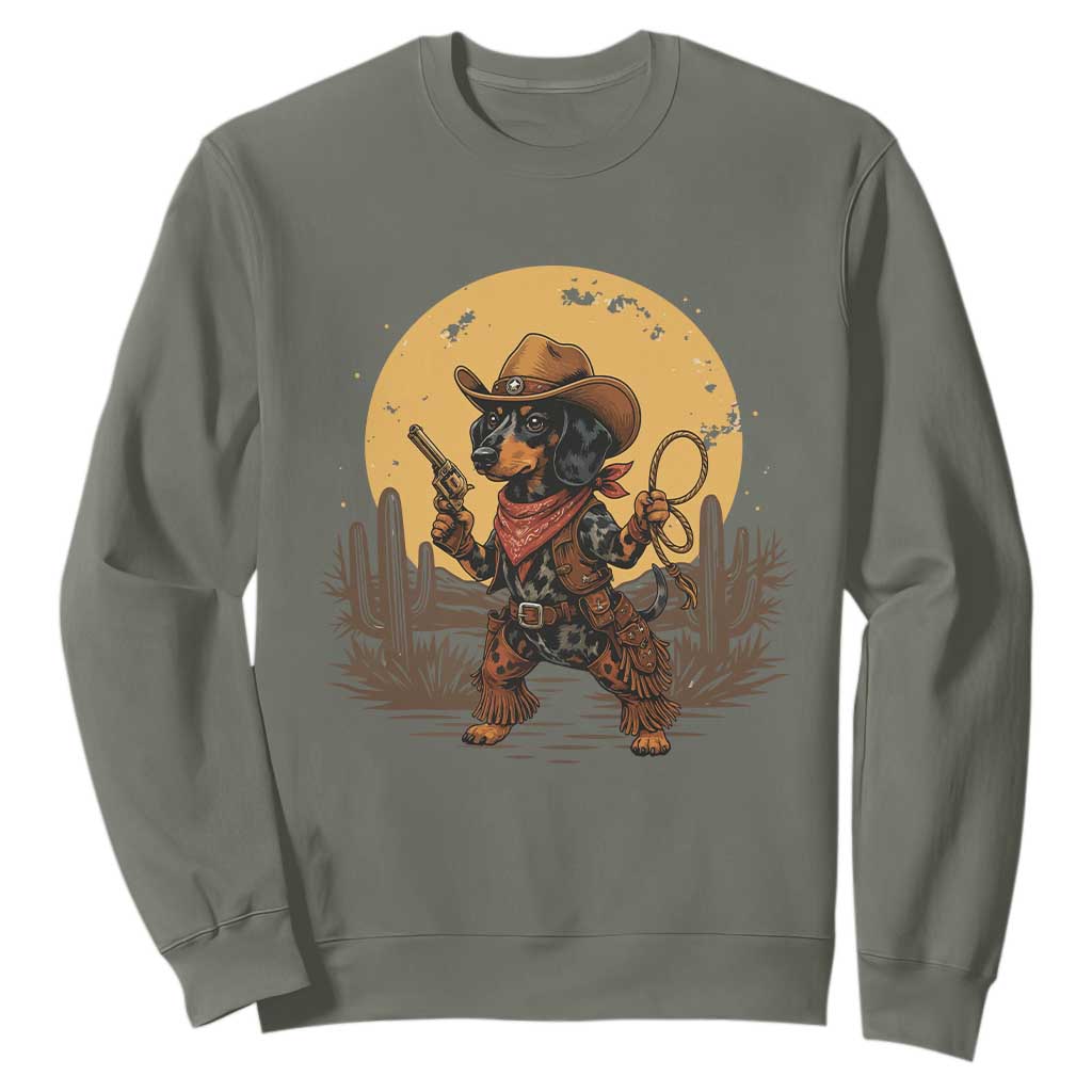 Funny Dachshund Cowboy Sweatshirt Western Wiener Dog TS12 Military Green Print Your Wear