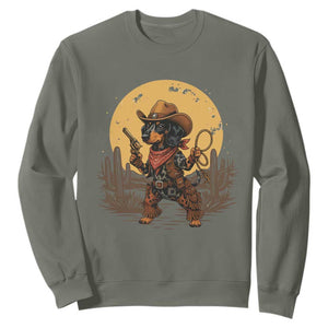 Funny Dachshund Cowboy Sweatshirt Western Wiener Dog TS12 Military Green Print Your Wear
