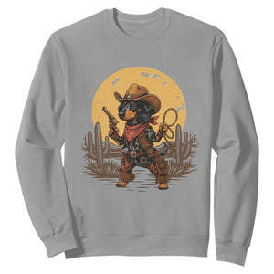 Funny Dachshund Cowboy Sweatshirt Western Wiener Dog TS12 Sport Gray Print Your Wear