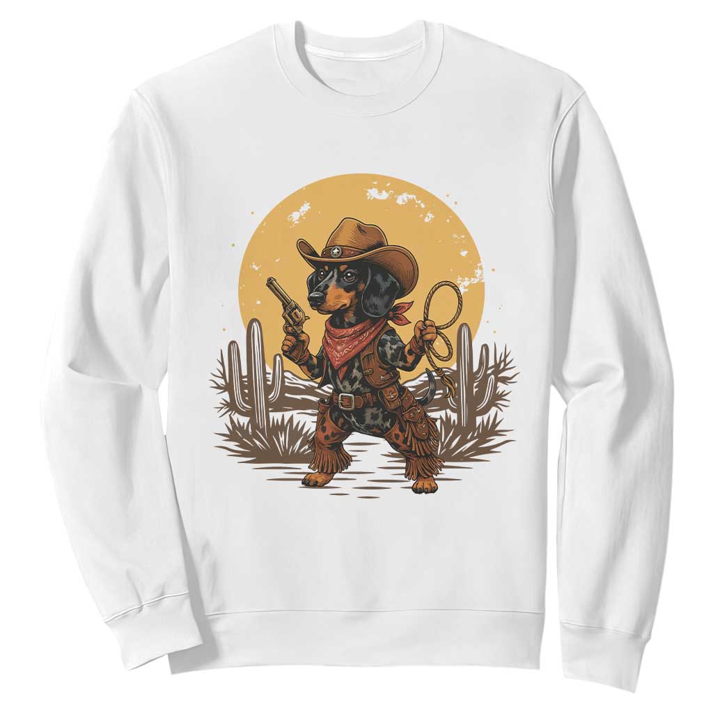 Funny Dachshund Cowboy Sweatshirt Western Wiener Dog TS12 White Print Your Wear
