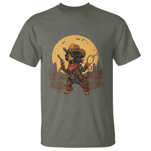 Funny Dachshund Cowboy T Shirt Western Wiener Dog TS12 Military Green Print Your Wear
