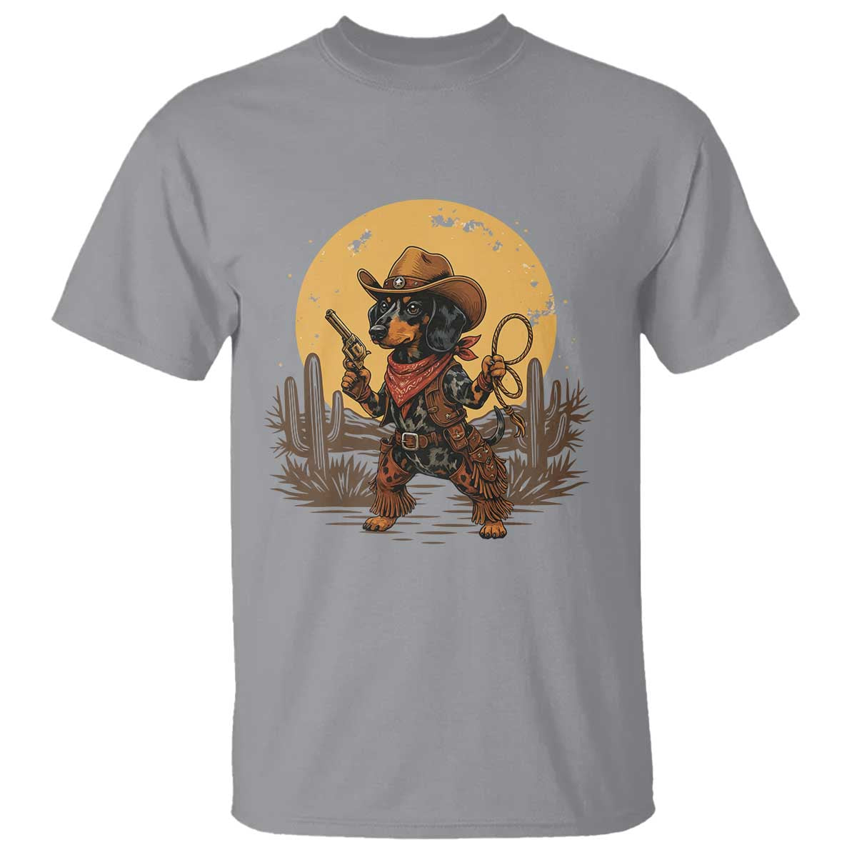Funny Dachshund Cowboy T Shirt Western Wiener Dog TS12 Sport Gray Print Your Wear