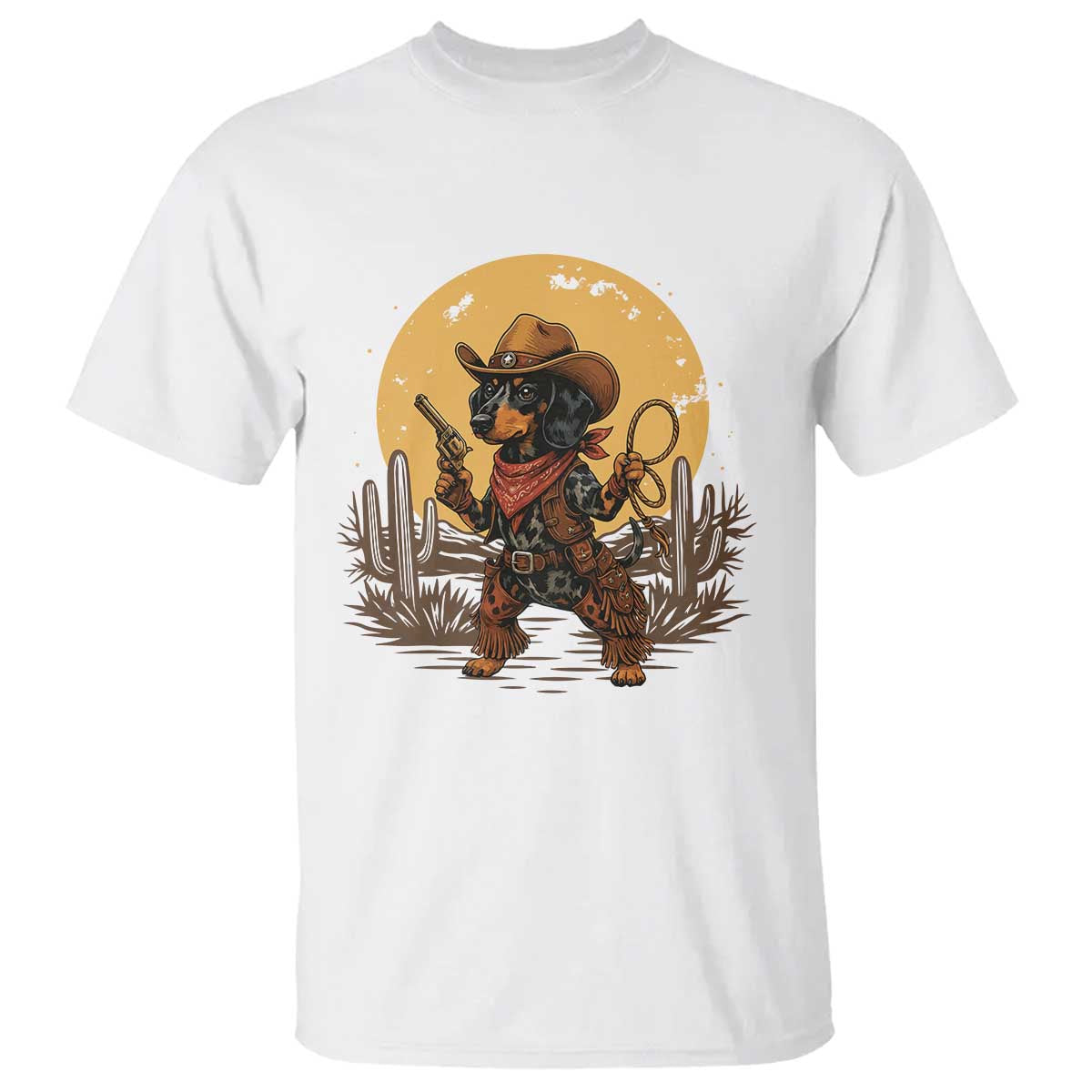 Funny Dachshund Cowboy T Shirt Western Wiener Dog TS12 White Print Your Wear