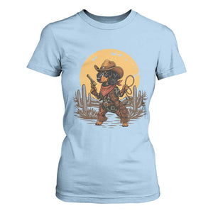 Funny Dachshund Cowboy T Shirt For Women Western Wiener Dog TS12 Light Blue Print Your Wear