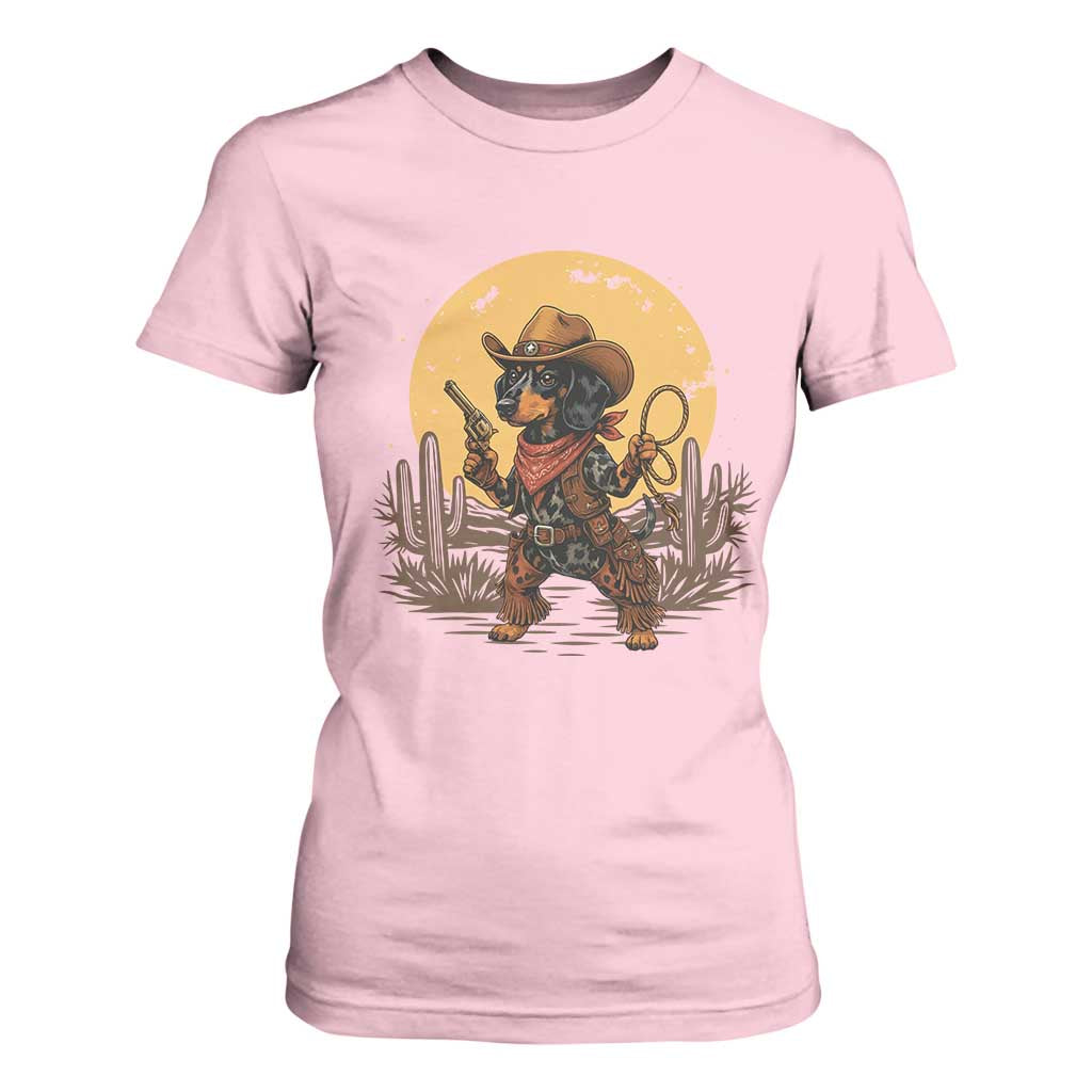 Funny Dachshund Cowboy T Shirt For Women Western Wiener Dog TS12 Light Pink Print Your Wear