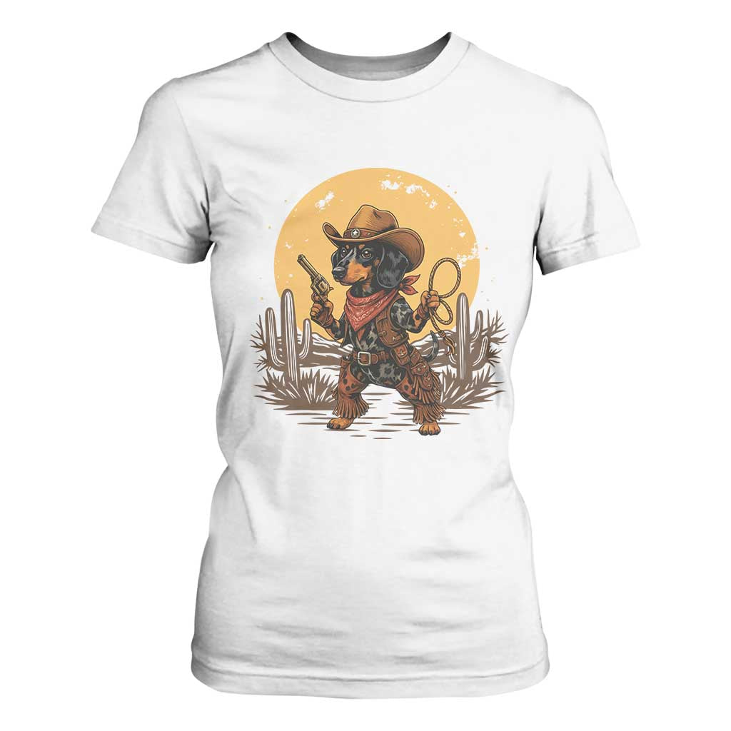 Funny Dachshund Cowboy T Shirt For Women Western Wiener Dog TS12 White Print Your Wear