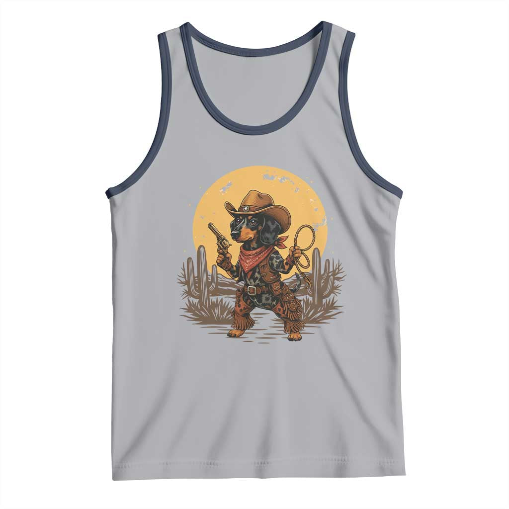 Funny Dachshund Cowboy Tank Top Western Wiener Dog TS12 Athletic Heather Navy Print Your Wear