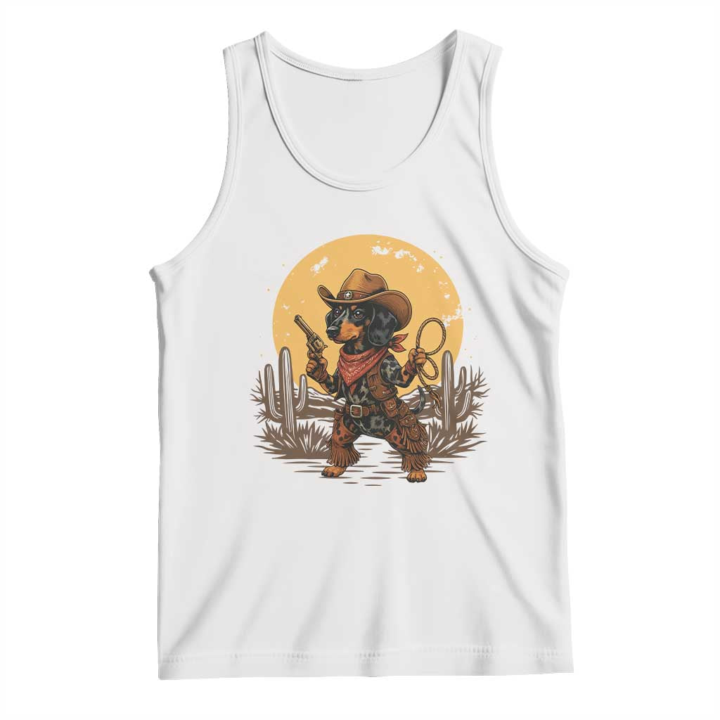 Funny Dachshund Cowboy Tank Top Western Wiener Dog - Print Your Wear