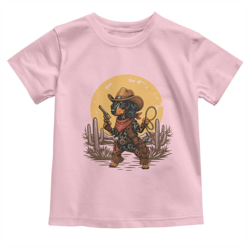 Funny Dachshund Cowboy Toddler T Shirt Western Wiener Dog TS12 Light Pink Print Your Wear