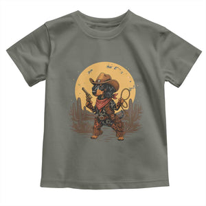 Funny Dachshund Cowboy Toddler T Shirt Western Wiener Dog TS12 Military Green Print Your Wear