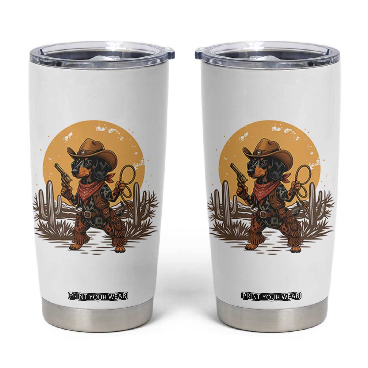 Funny Dachshund Cowboy Tumbler Cup Western Wiener Dog TS12 White Print Your Wear