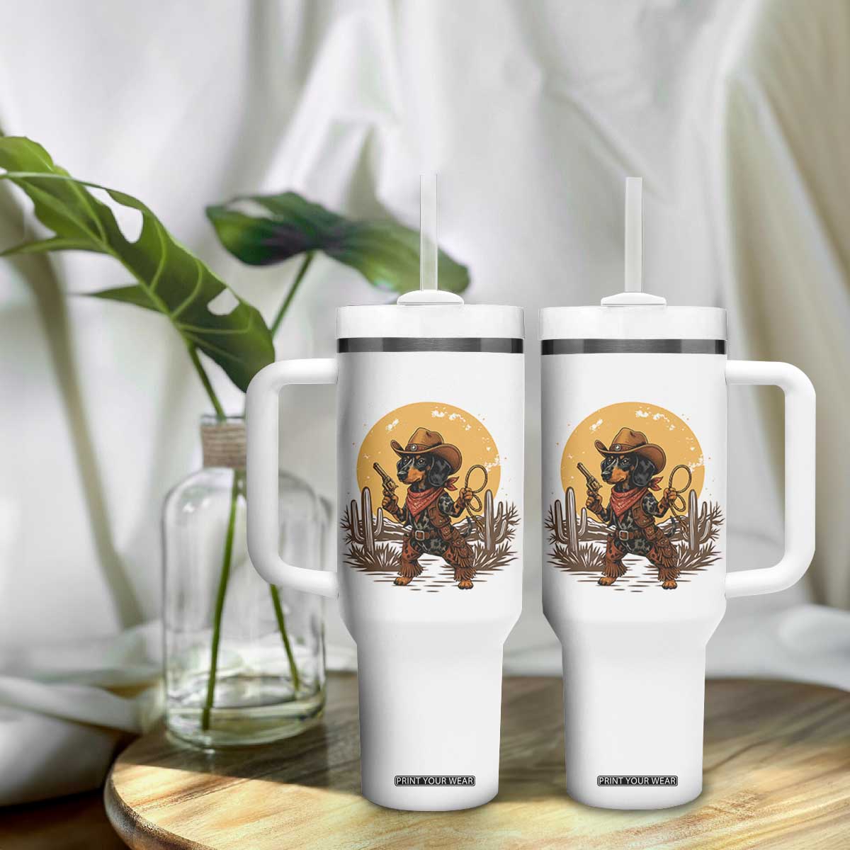 Funny Dachshund Cowboy Tumbler With Handle Western Wiener Dog TS12 Print Your Wear