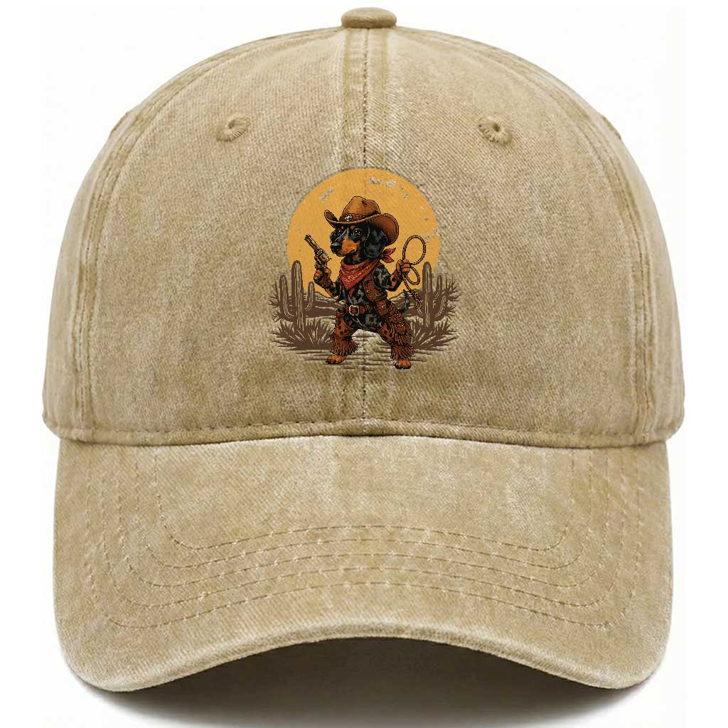 Funny Dachshund Cowboy Washed Cotton Baseball Cap Western Wiener Dog TS12 Print Your Wear