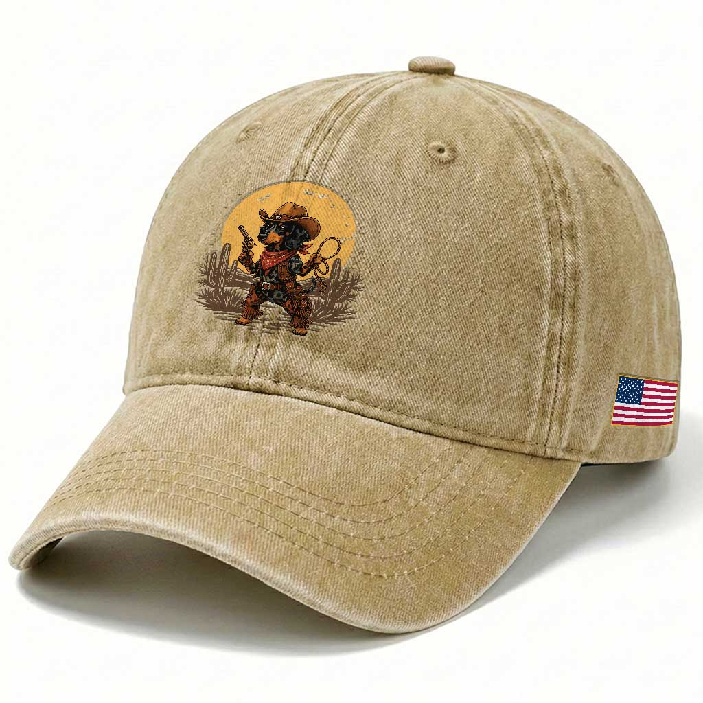 Funny Dachshund Cowboy Washed Cotton Baseball Cap Western Wiener Dog TS12 Print Your Wear