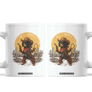 Funny Dachshund Cowboy Coffee Mug Western Wiener Dog TS12 White Print Your Wear